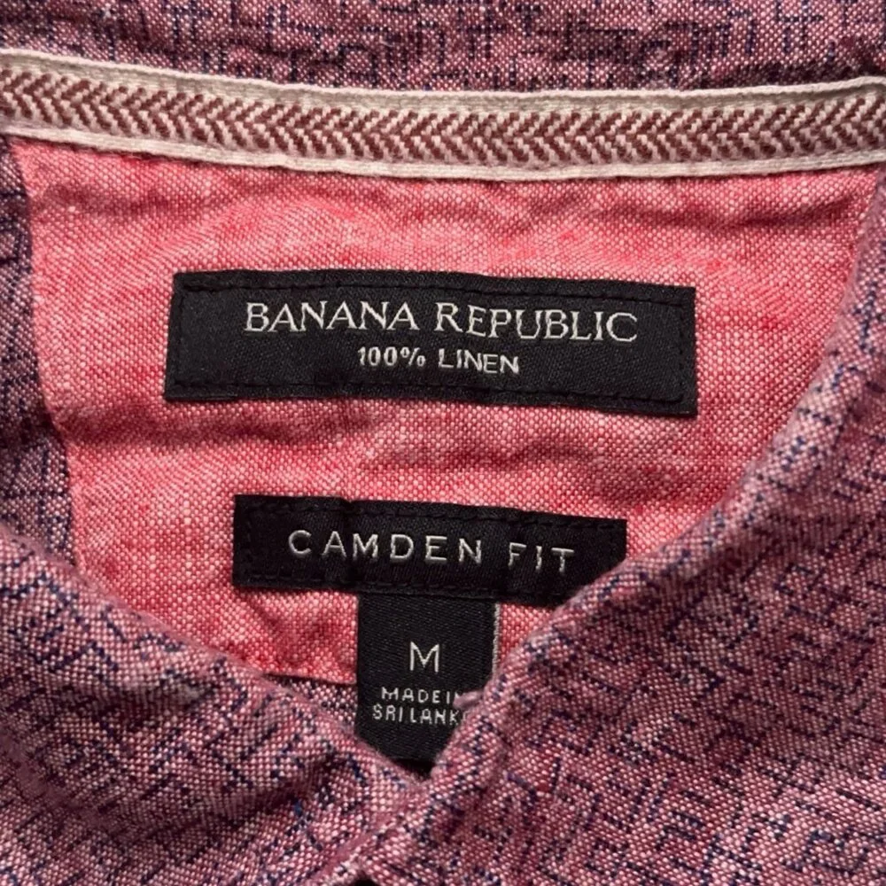 Banana Republic Shirt Mens M Long Sleeve Linen Camden Fit Geometric Light Purple